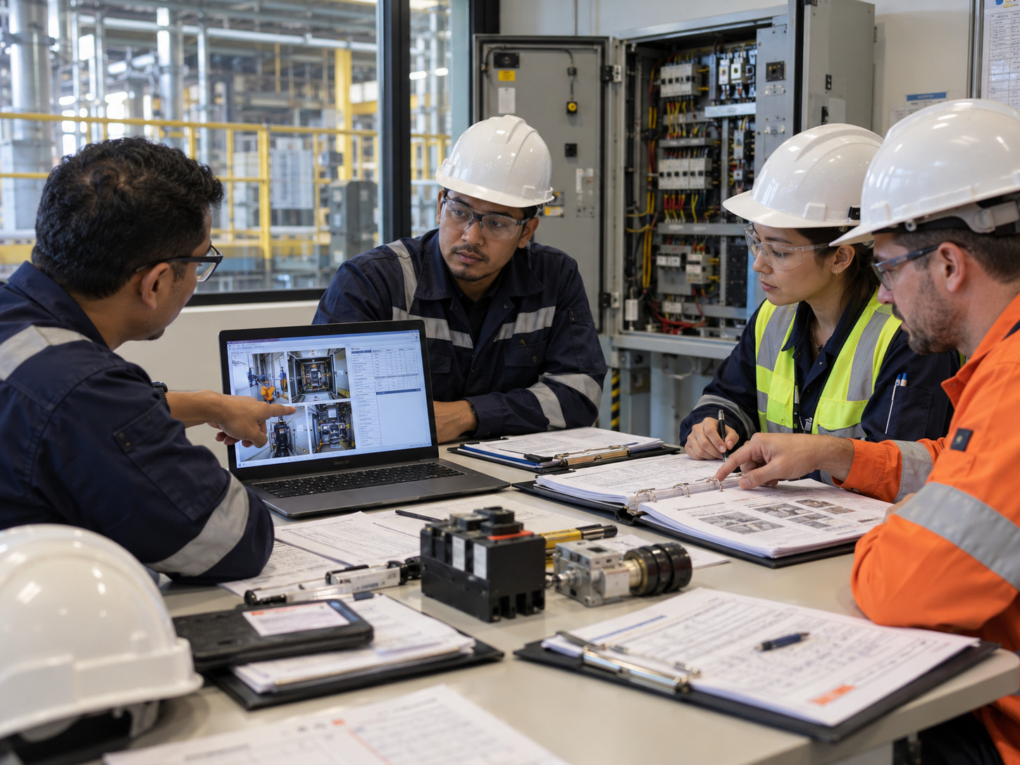Industrial maintenance team briefing
