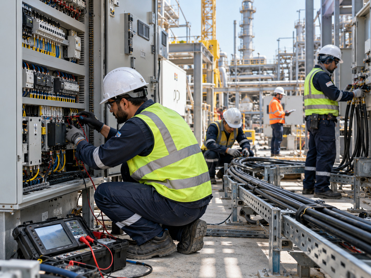 Industrial electrical installation crew