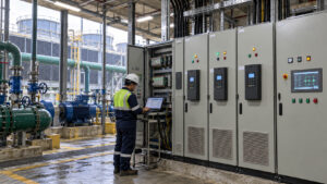 Technician commissioning cooling tower controls